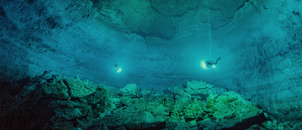 Two Divers in Cavern